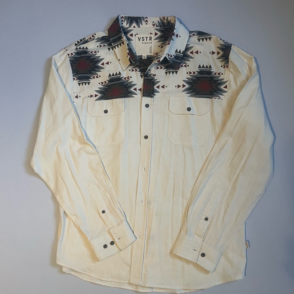 VSTR Men's Casual Button Down Shirt - Cream and Black
